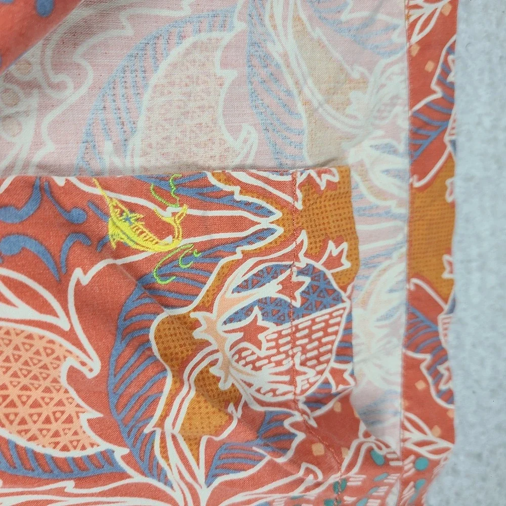 Tommy Bahama Shirt Mens Large Orange Blue Island Modern Fit Hawaiian Button Up